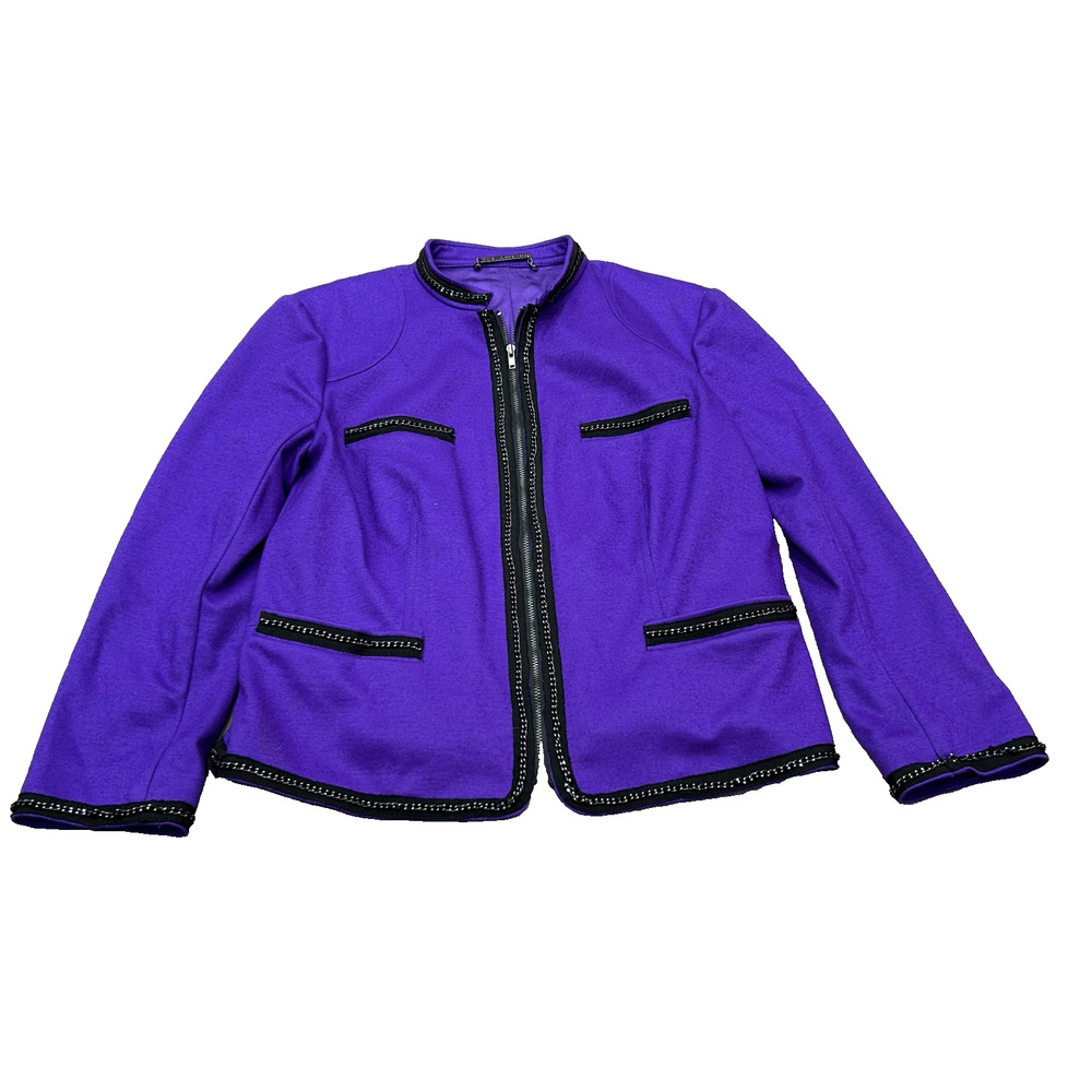 Diane von Furstenberg Women's Purple Blazer Pockets Full Zip Long Sleeve Size M?